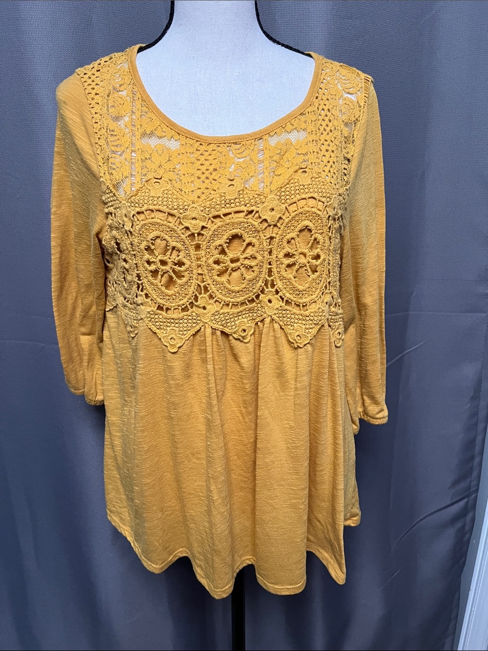 Rewind Mustard Crochet-Front Tunic
